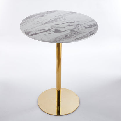 Modern Gold Bar Table Set with 2 Adjustable Bar Stools, Round Marble - Patterned Pub Table for Home Bar & Kitchen - 1st Choice Furniture Direct