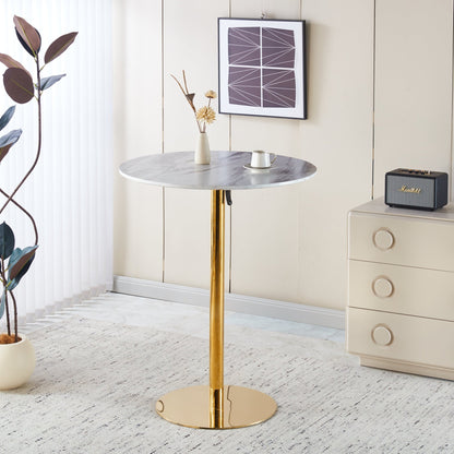 Modern Gold Bar Table Set with 2 Adjustable Bar Stools, Round Marble - Patterned Pub Table for Home Bar & Kitchen - 1st Choice Furniture Direct