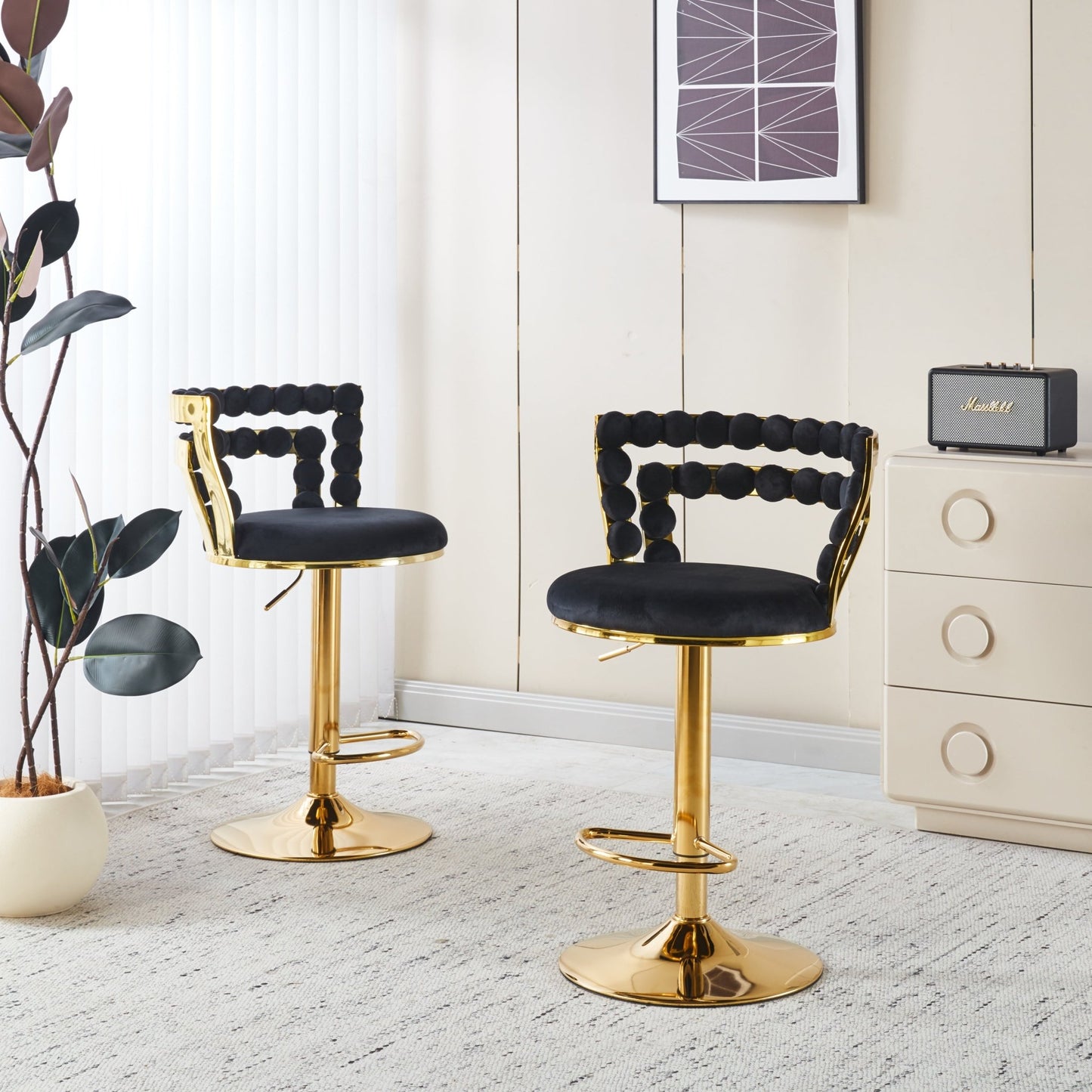 Modern Gold Bar Table Set with 2 Adjustable Bar Stools, Round Marble - Patterned Pub Table for Home Bar & Kitchen - 1st Choice Furniture Direct