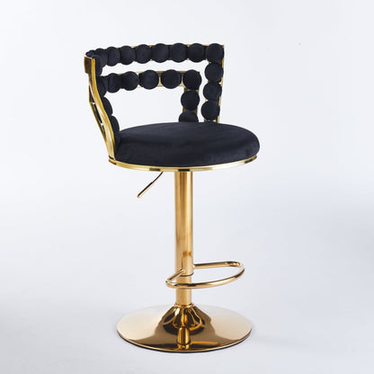 Modern Gold Bar Table Set with 2 Adjustable Bar Stools, Round Marble - Patterned Pub Table for Home Bar & Kitchen - 1st Choice Furniture Direct
