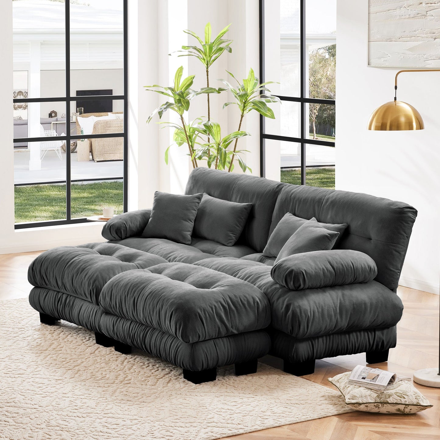 Modern Gray Chenille 2 - Seater Sofa with Bolster Armrests, Deep Seat Cloud Cushion Couch, Living Room Furniture - 1st Choice Furniture Direct