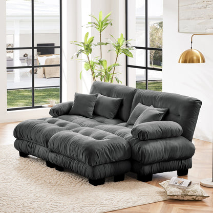 Modern Gray Chenille 2 - Seater Sofa with Bolster Armrests, Deep Seat Cloud Cushion Couch, Living Room Furniture - 1st Choice Furniture Direct