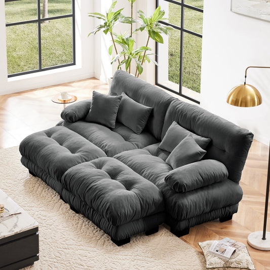 Modern Gray Chenille 2 - Seater Sofa with Bolster Armrests, Deep Seat Cloud Cushion Couch, Living Room Furniture - 1st Choice Furniture Direct