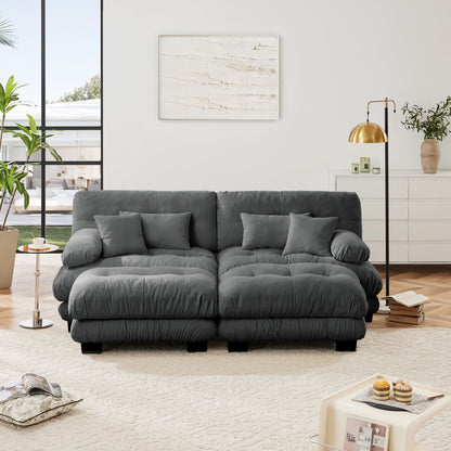 Modern Gray Chenille 2 - Seater Sofa with Bolster Armrests, Deep Seat Cloud Cushion Couch, Living Room Furniture - 1st Choice Furniture Direct