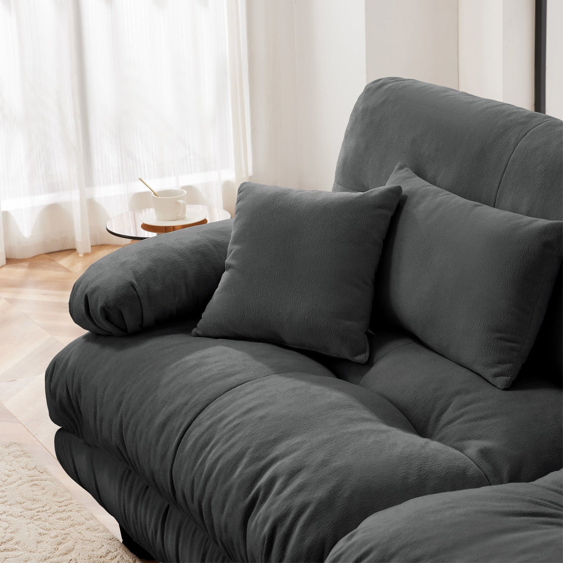 Modern Gray Chenille 2 - Seater Sofa with Bolster Armrests, Deep Seat Cloud Cushion Couch, Living Room Furniture - 1st Choice Furniture Direct