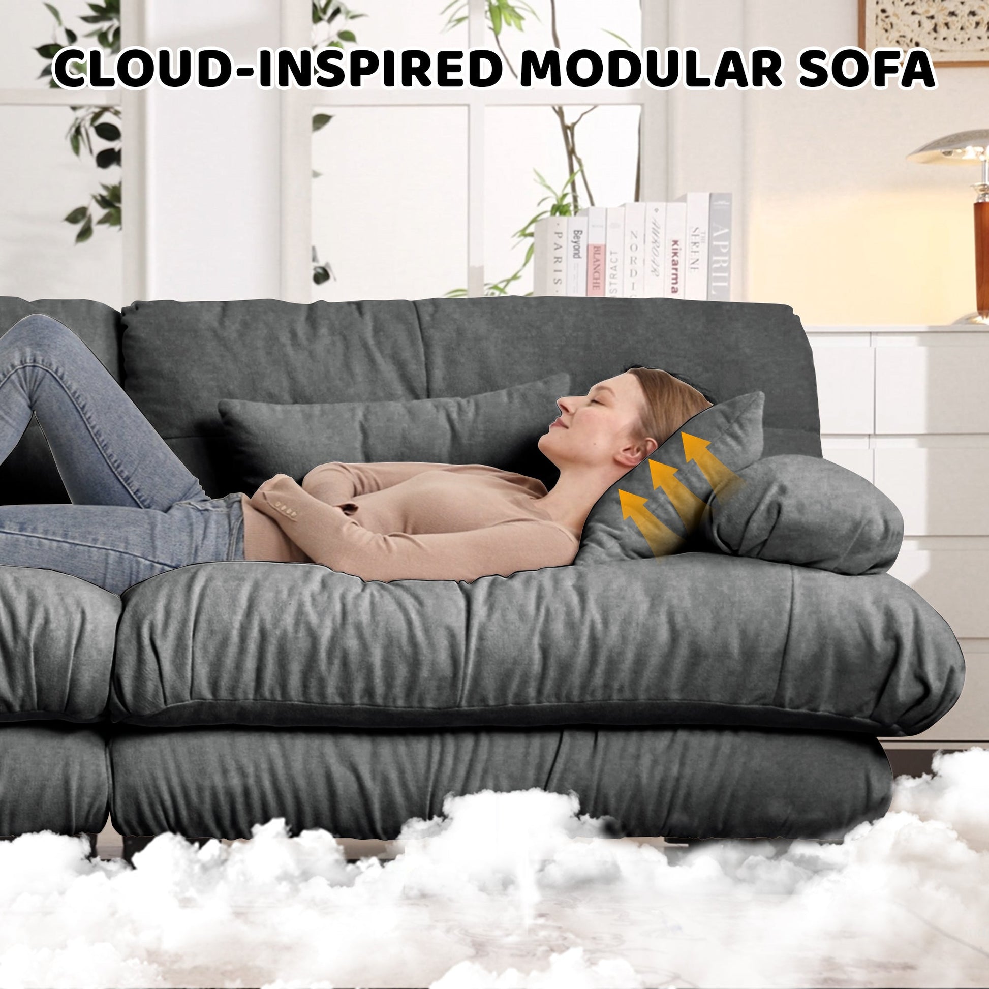 Modern Gray Chenille Cloud Sofa 3 Seater Couch - 1st Choice Furniture Direct