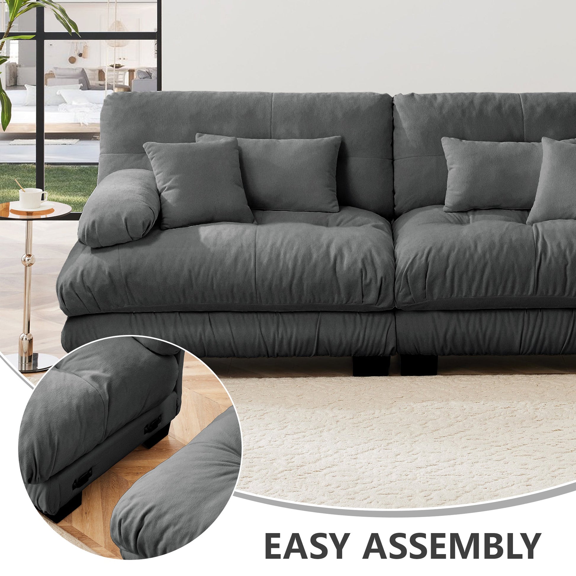Modern Gray Chenille Cloud Sofa 3 Seater Couch - 1st Choice Furniture Direct
