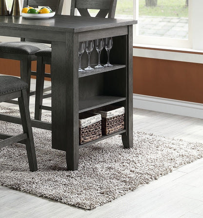 Modern Gray Finish 5pc Counter Height High Dining Table w Storage Shelves High Chairs And Stools Wooden Kitchen Breakfast Table Dining Room Furniture - 1st Choice Furniture Direct