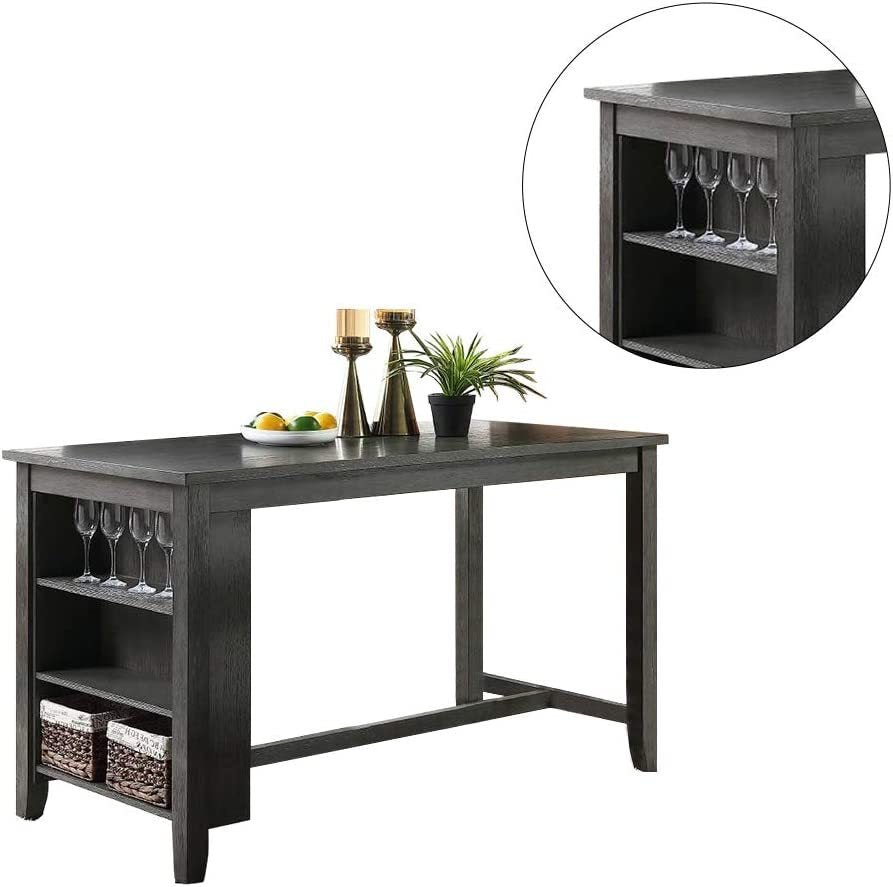 Modern Gray Finish 5pc Counter Height High Dining Table w Storage Shelves High Chairs And Stools Wooden Kitchen Breakfast Table Dining Room Furniture - 1st Choice Furniture Direct