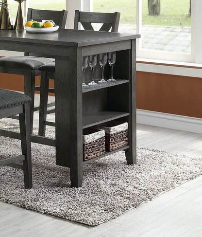 Modern Gray Finish 5pc Counter Height High Dining Table w Storage Shelves High Chairs And Stools Wooden Kitchen Breakfast Table Dining Room Furniture - 1st Choice Furniture Direct