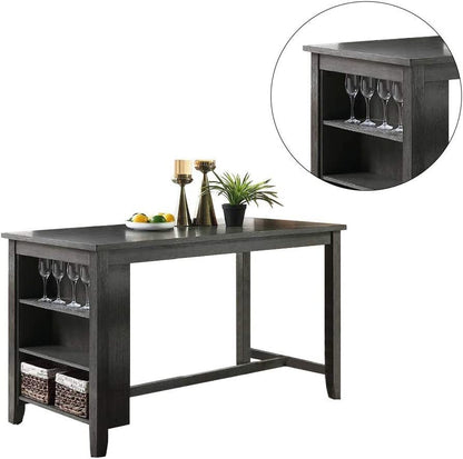 Modern Gray Finish 5pc Counter Height High Dining Table w Storage Shelves High Chairs And Stools Wooden Kitchen Breakfast Table Dining Room Furniture - 1st Choice Furniture Direct