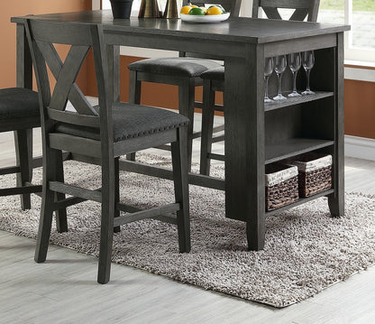Modern Gray Finish 5pc Counter Height High Dining Table w Storage Shelves High Chairs And Stools Wooden Kitchen Breakfast Table Dining Room Furniture - 1st Choice Furniture Direct