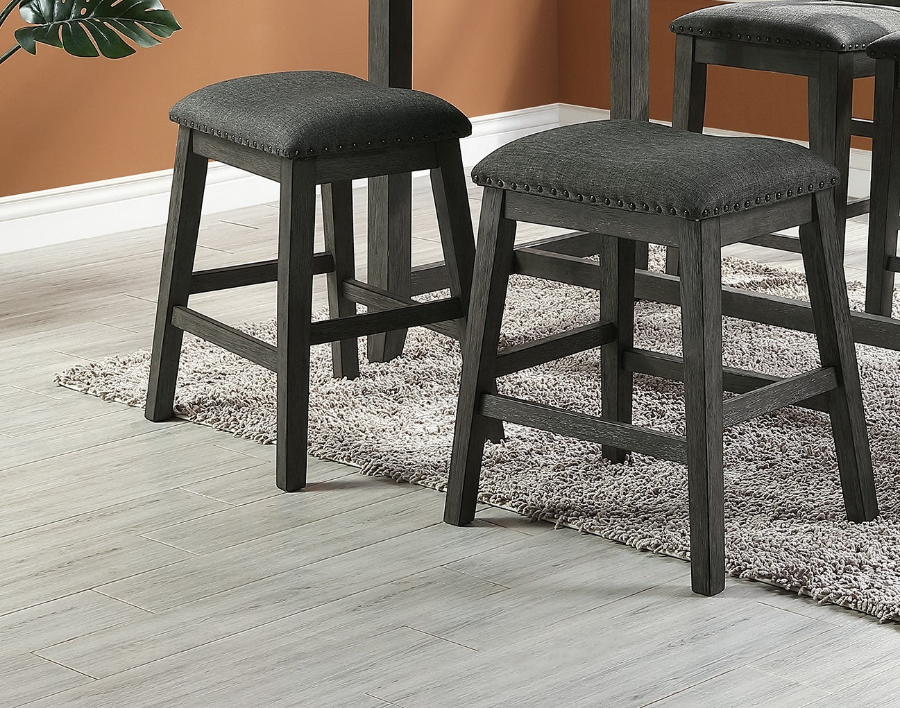 Modern Gray Finish 5pc Counter Height High Dining Table w Storage Shelves High Chairs And Stools Wooden Kitchen Breakfast Table Dining Room Furniture - 1st Choice Furniture Direct