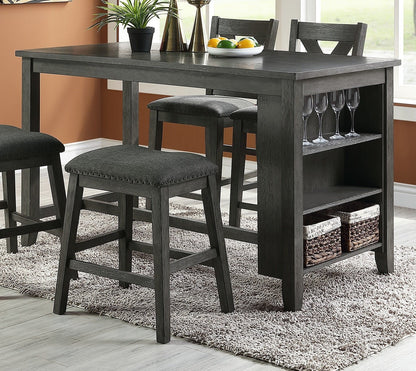 Modern Gray Finish 5pc Counter Height High Dining Table w Storage Shelves High Chairs And Stools Wooden Kitchen Breakfast Table Dining Room Furniture - 1st Choice Furniture Direct