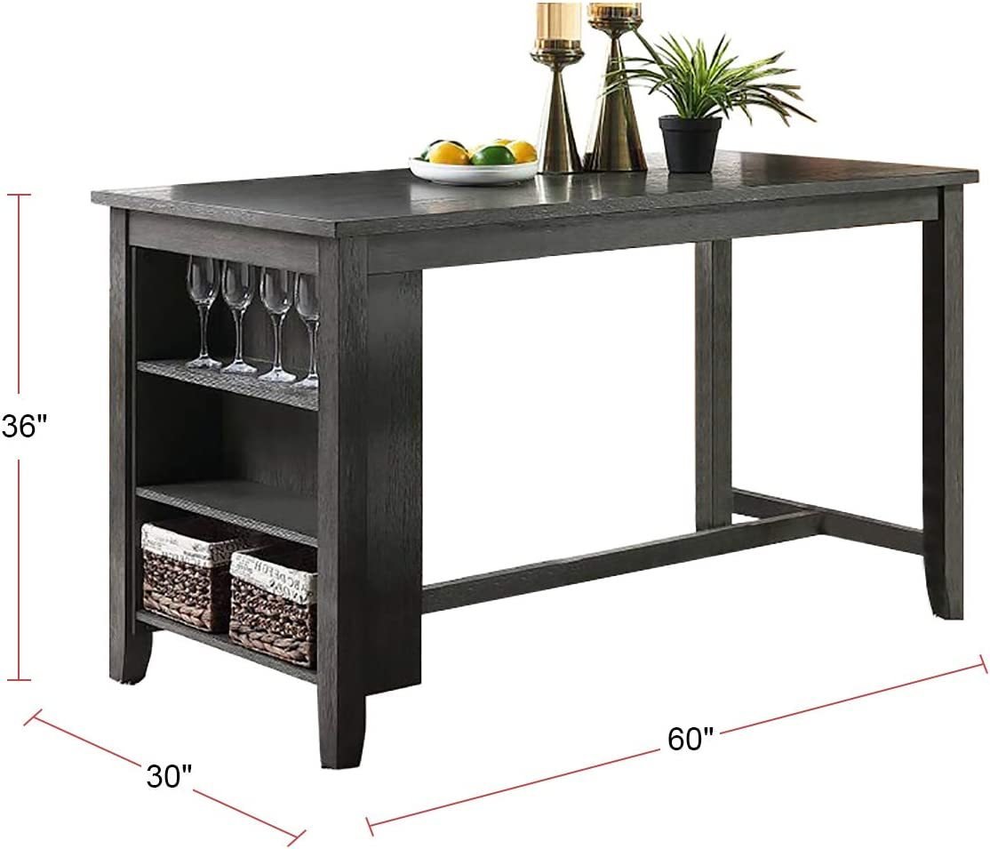 Modern Gray Finish 5pc Counter Height High Dining Table w Storage Shelves High Chairs And Stools Wooden Kitchen Breakfast Table Dining Room Furniture - 1st Choice Furniture Direct