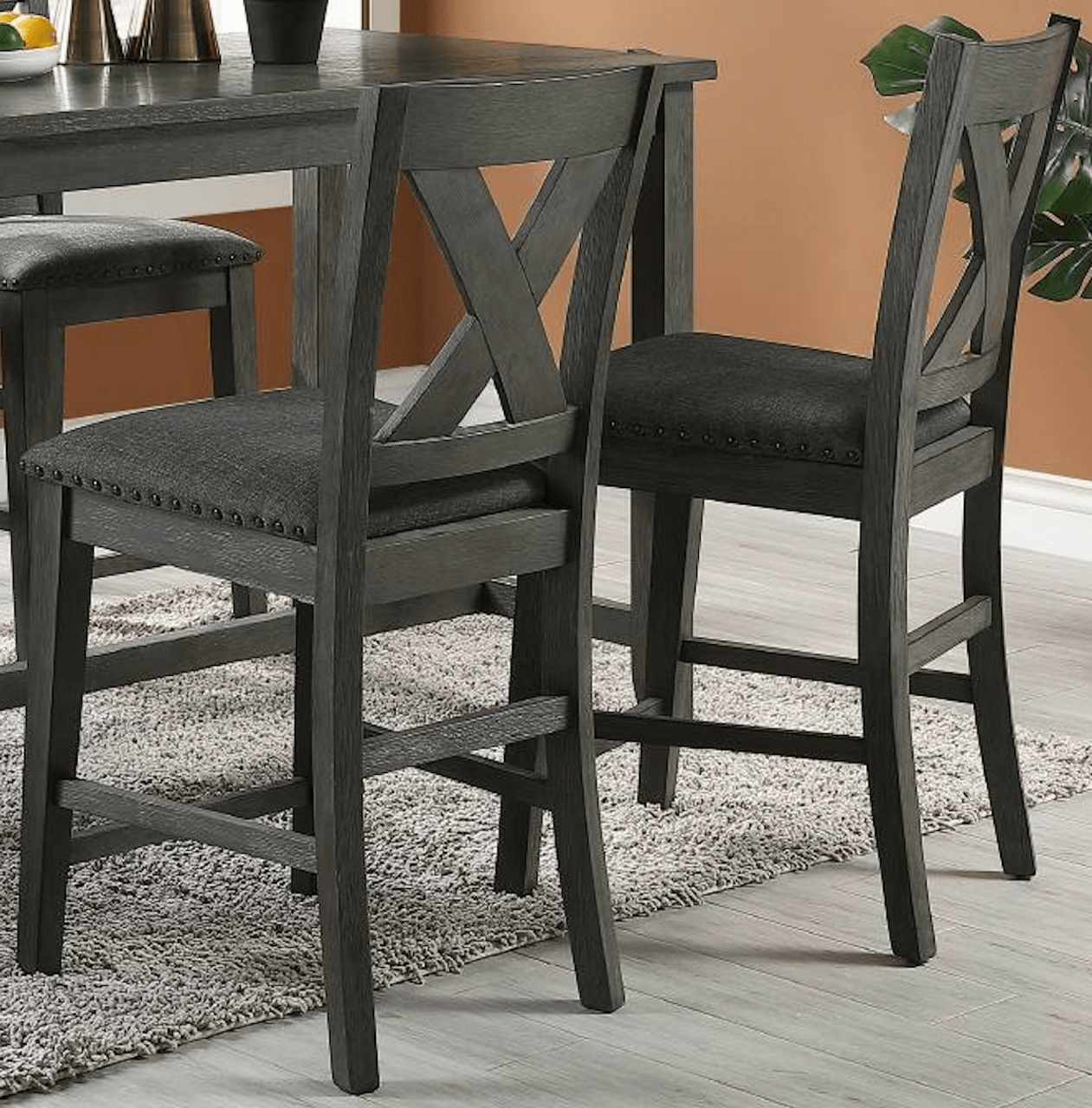 Modern Gray Finish 5pc Counter Height High Dining Table w Storage Shelves High Chairs And Stools Wooden Kitchen Breakfast Table Dining Room Furniture - 1st Choice Furniture Direct