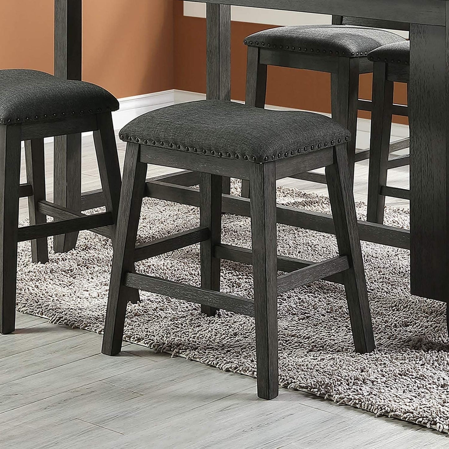 Modern Gray Finish 5pc Counter Height High Dining Table w Storage Shelves High Chairs And Stools Wooden Kitchen Breakfast Table Dining Room Furniture - 1st Choice Furniture Direct