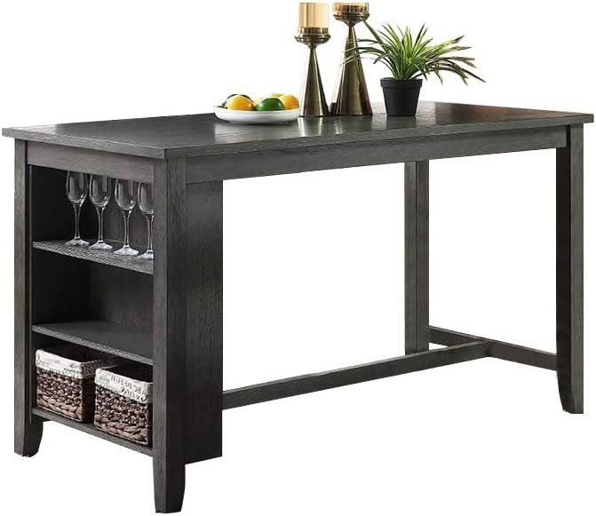 Modern Gray Finish 5pc Counter Height High Dining Table w Storage Shelves High Chairs And Stools Wooden Kitchen Breakfast Table Dining Room Furniture - 1st Choice Furniture Direct