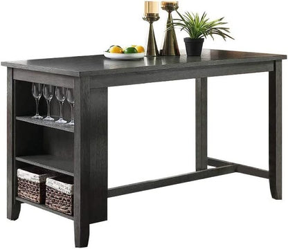 Modern Gray Finish 5pc Counter Height High Dining Table w Storage Shelves High Chairs And Stools Wooden Kitchen Breakfast Table Dining Room Furniture - 1st Choice Furniture Direct