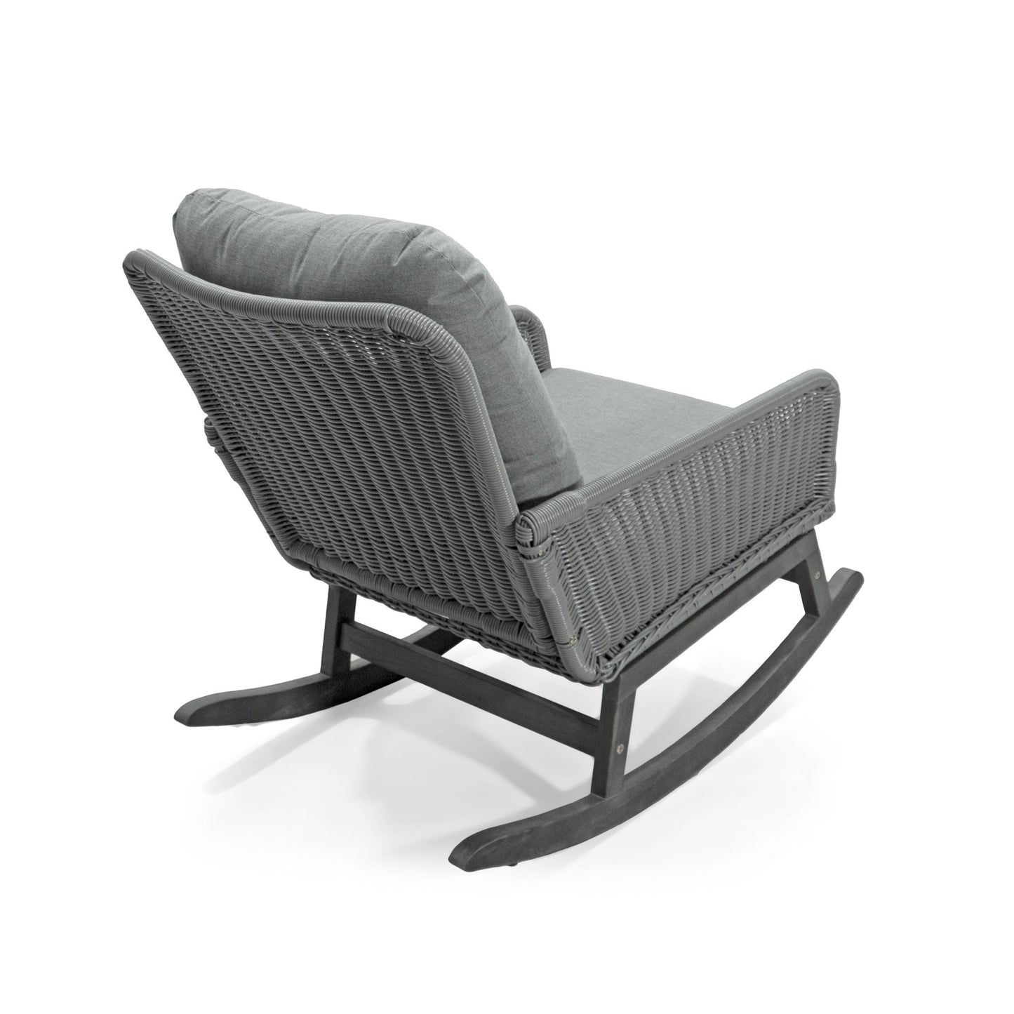 Modern Gray Wicker Rocking Chair – Indoor Outdoor PE Rattan Patio Rocker with Cushions - 1st Choice Furniture Direct