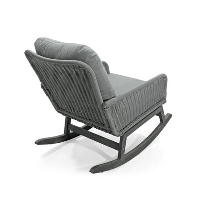 Modern Gray Wicker Rocking Chair – Indoor Outdoor PE Rattan Patio Rocker with Cushions - 1st Choice Furniture Direct