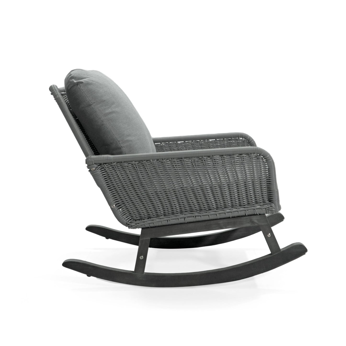 Modern Gray Wicker Rocking Chair – Indoor Outdoor PE Rattan Patio Rocker with Cushions - 1st Choice Furniture Direct
