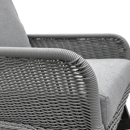 Modern Gray Wicker Rocking Chair – Indoor Outdoor PE Rattan Patio Rocker with Cushions - 1st Choice Furniture Direct
