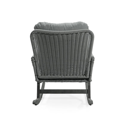 Modern Gray Wicker Rocking Chair – Indoor Outdoor PE Rattan Patio Rocker with Cushions - 1st Choice Furniture Direct