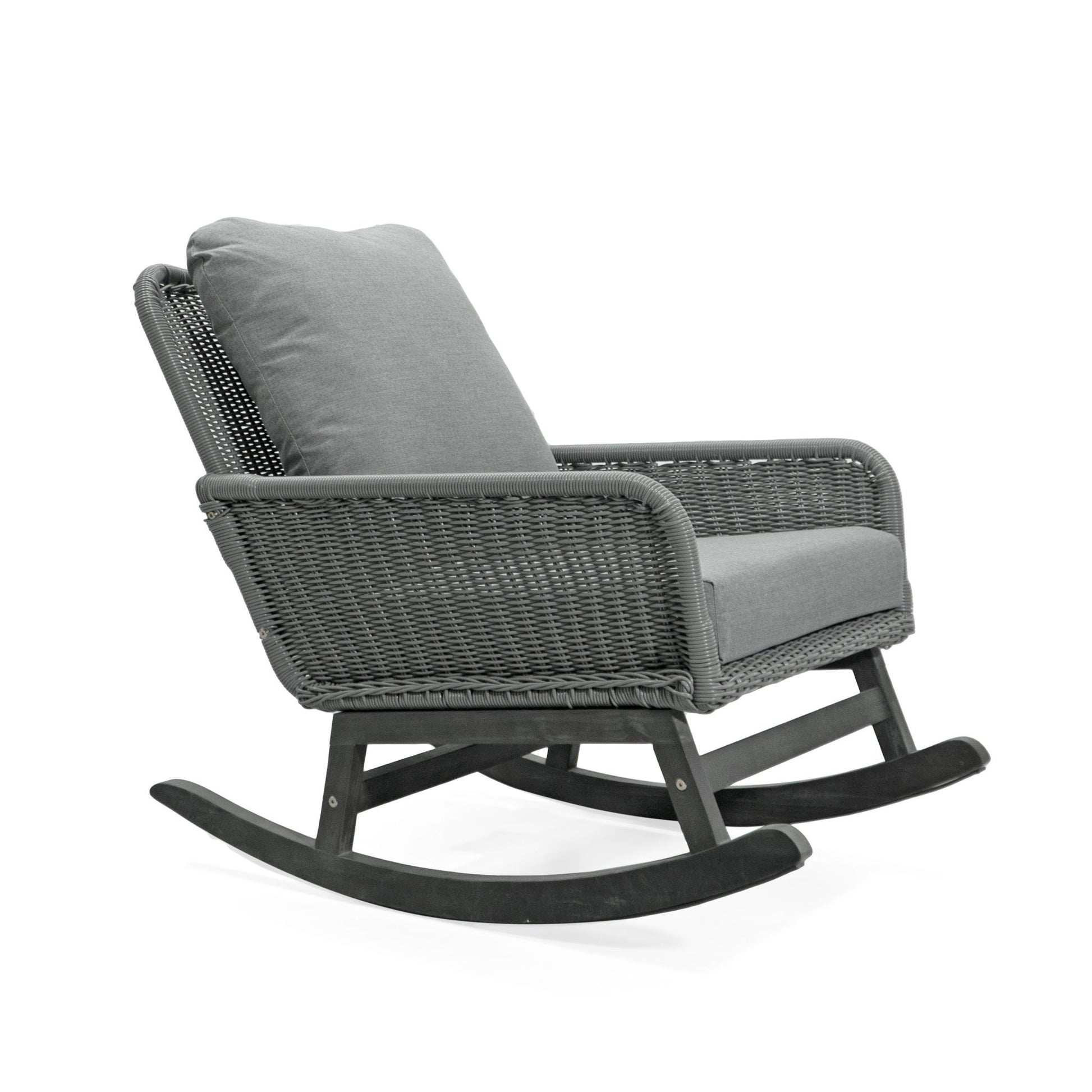 Modern Gray Wicker Rocking Chair – Indoor Outdoor PE Rattan Patio Rocker with Cushions - 1st Choice Furniture Direct