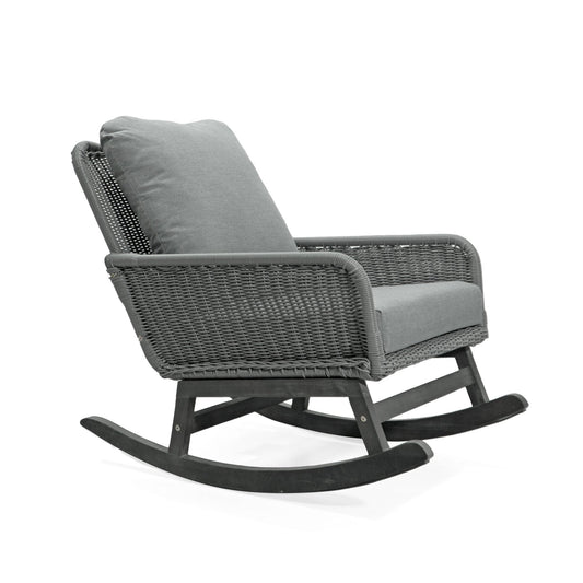 Modern Gray Wicker Rocking Chair – Indoor Outdoor PE Rattan Patio Rocker with Cushions - 1st Choice Furniture Direct