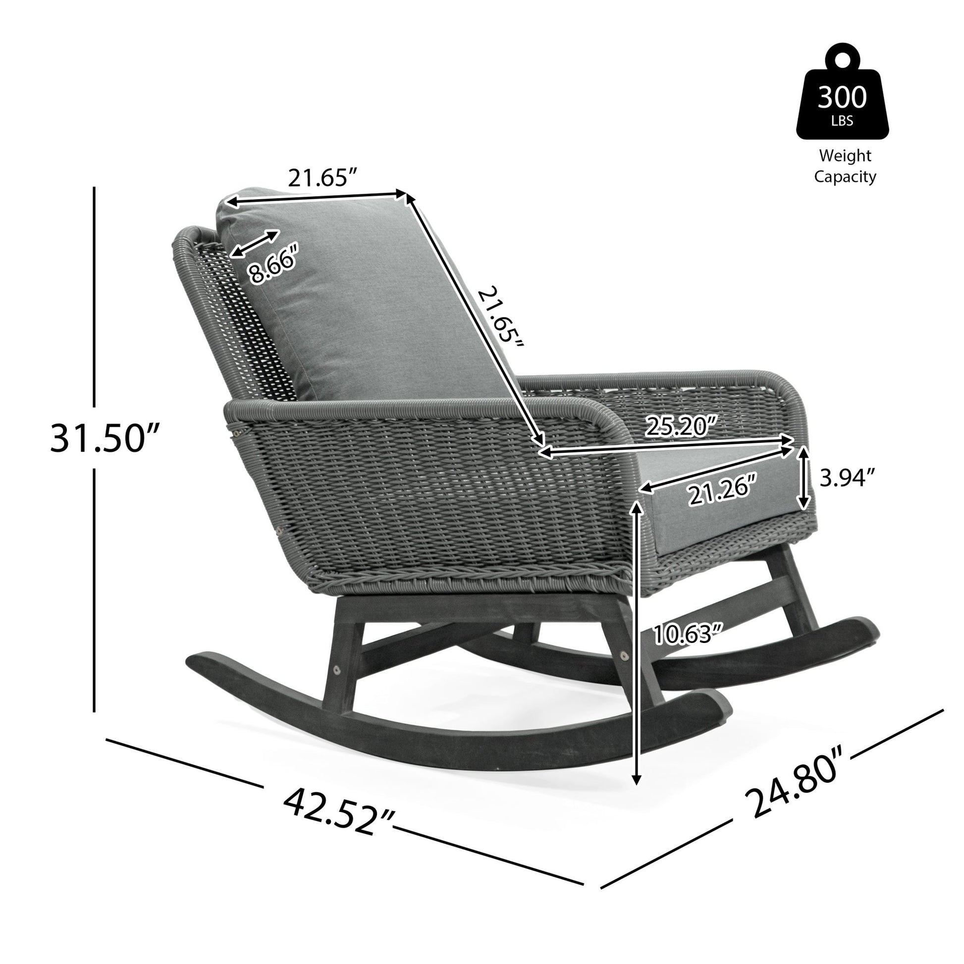Modern Gray Wicker Rocking Chair – Indoor Outdoor PE Rattan Patio Rocker with Cushions - 1st Choice Furniture Direct
