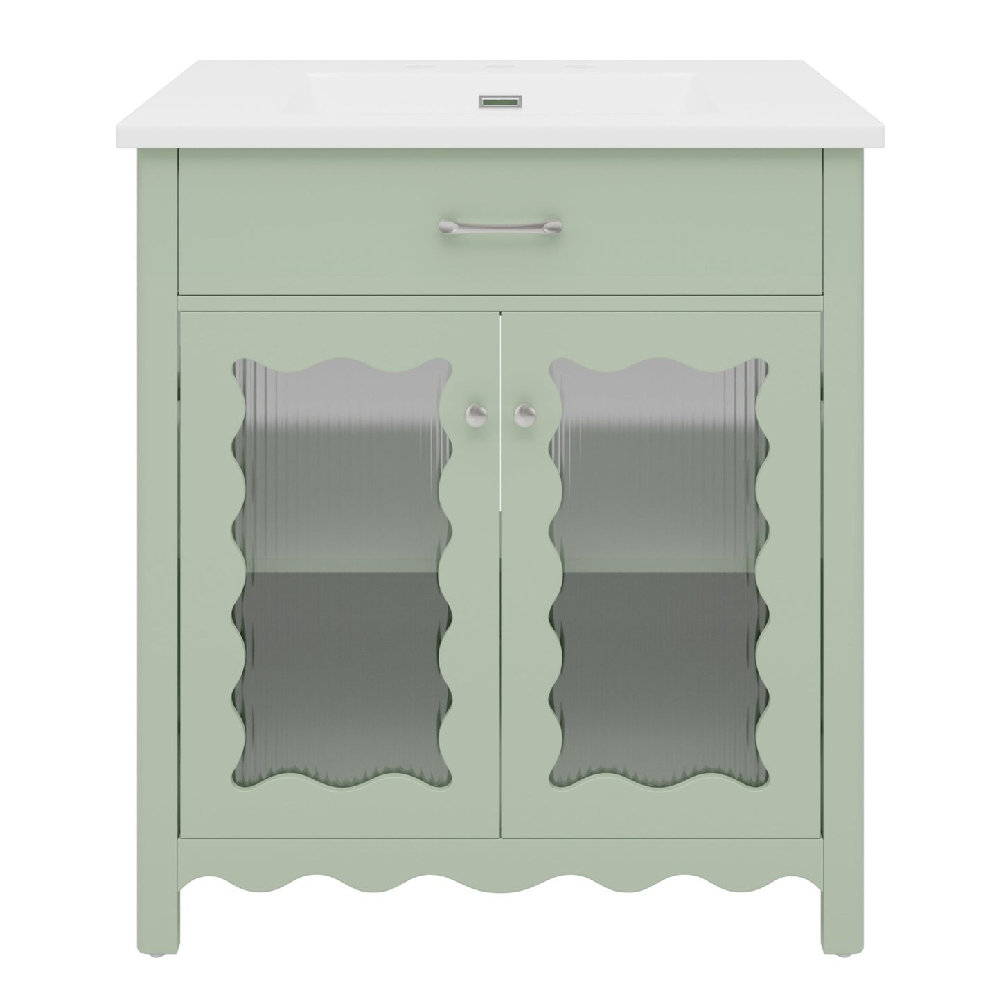 Modern Green Bathroom Vanity with Tempered Glass Doors, Rubber Wood Legs, Soft - Close Hinges, 31' - 1st Choice Furniture Direct
