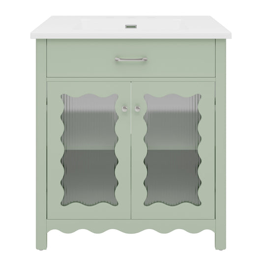 Modern Green Bathroom Vanity with Tempered Glass Doors, Rubber Wood Legs, Soft - Close Hinges, 31' - 1st Choice Furniture Direct