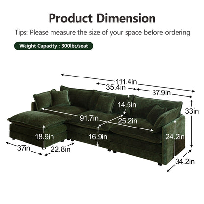 Modern Green Chenille Modular Sofa – 3 Seater Sectional Couch - 1st Choice Furniture Direct