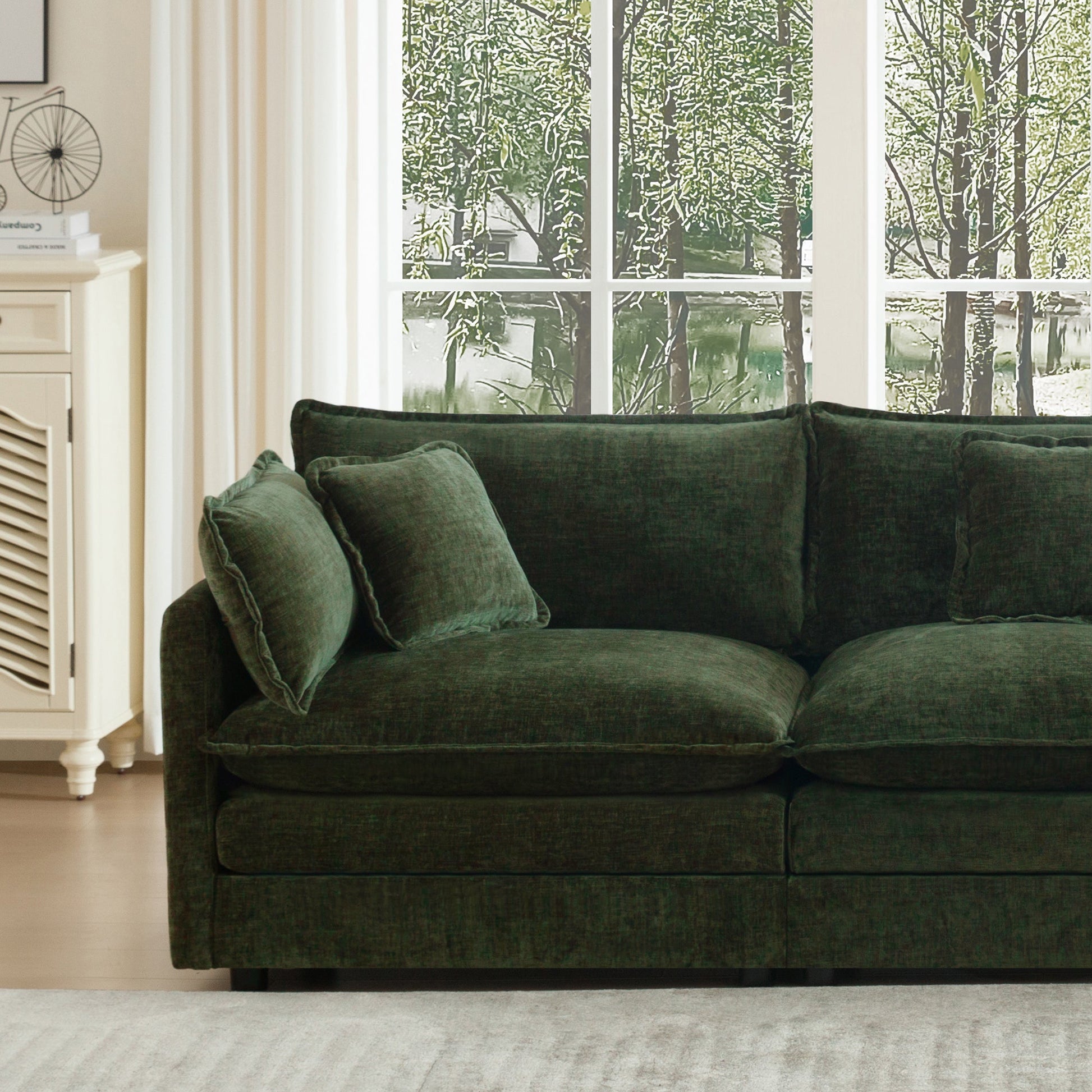 Modern Green Chenille Modular Sofa – 3 Seater Sectional Couch - 1st Choice Furniture Direct