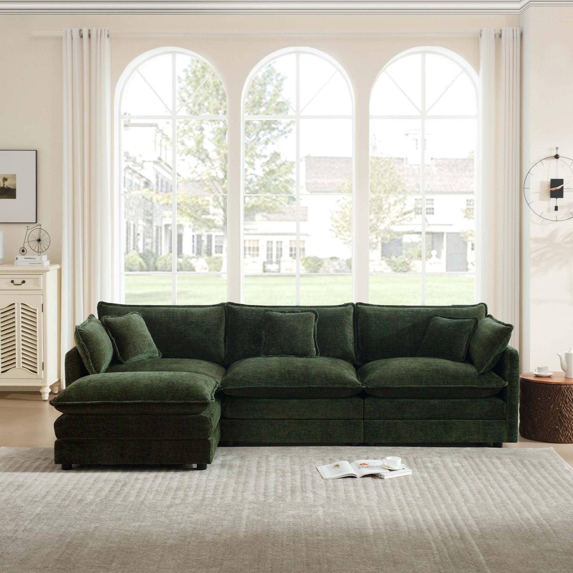 Modern Green Chenille Modular Sofa – 3 Seater Sectional Couch - 1st Choice Furniture Direct