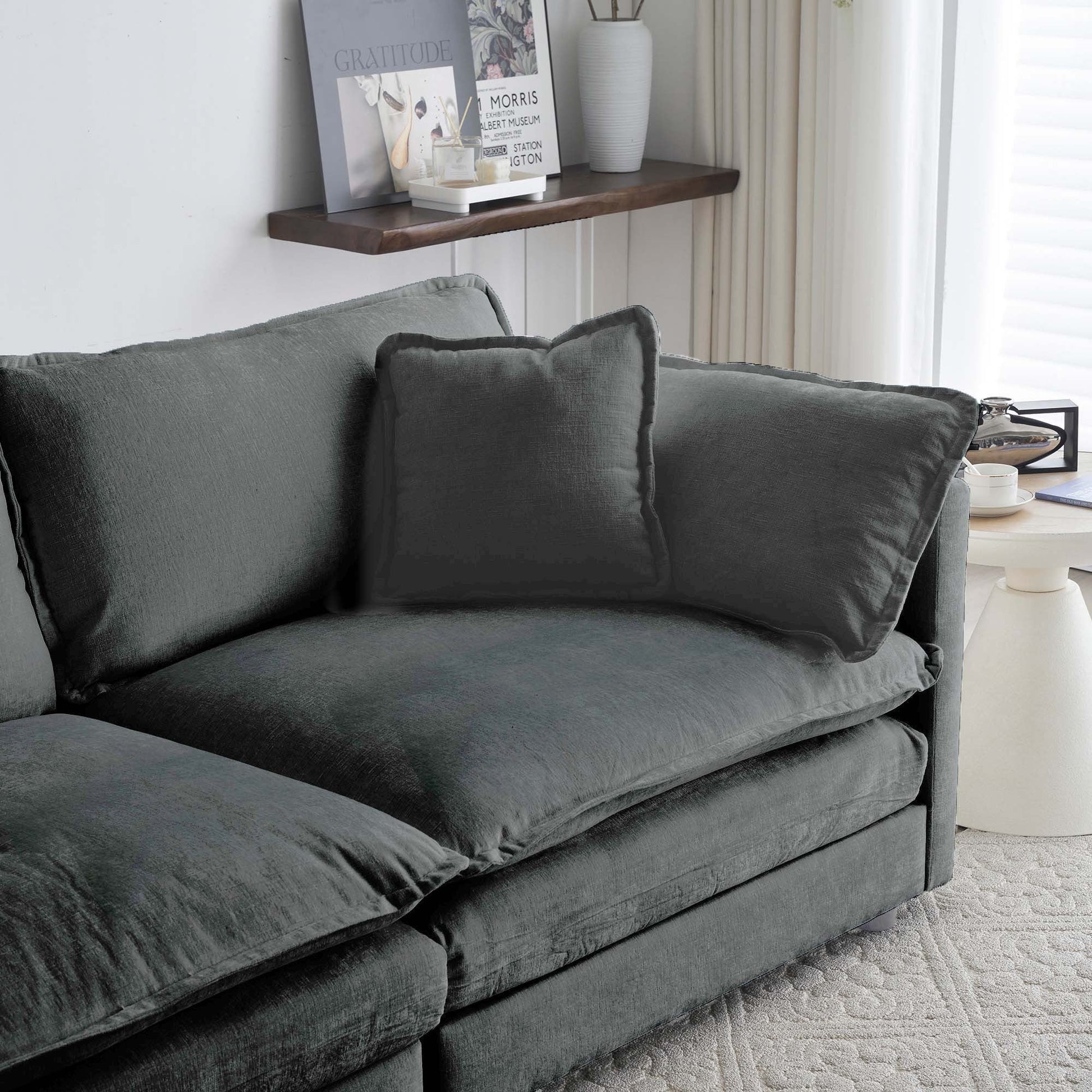 Modern Grey Chenille Ottoman – Modular Upholstered Footrest - 1st Choice Furniture Direct