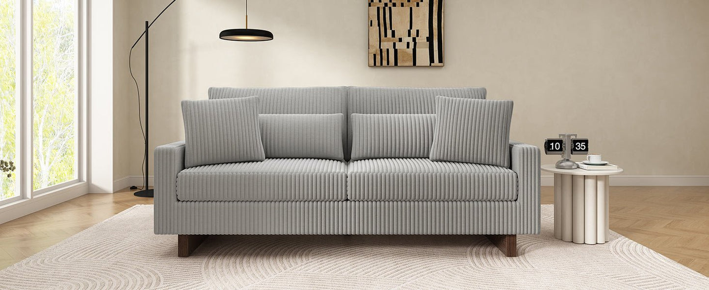 Modern Grey Corduroy Loveseat Sofa with Four Pillows, Upholstered 80.3' Couch for Living Room, Plywood and Pine Frame - 1st Choice Furniture Direct