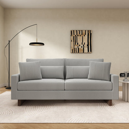 Modern Grey Corduroy Loveseat Sofa with Four Pillows, Upholstered 80.3' Couch for Living Room, Plywood and Pine Frame - 1st Choice Furniture Direct