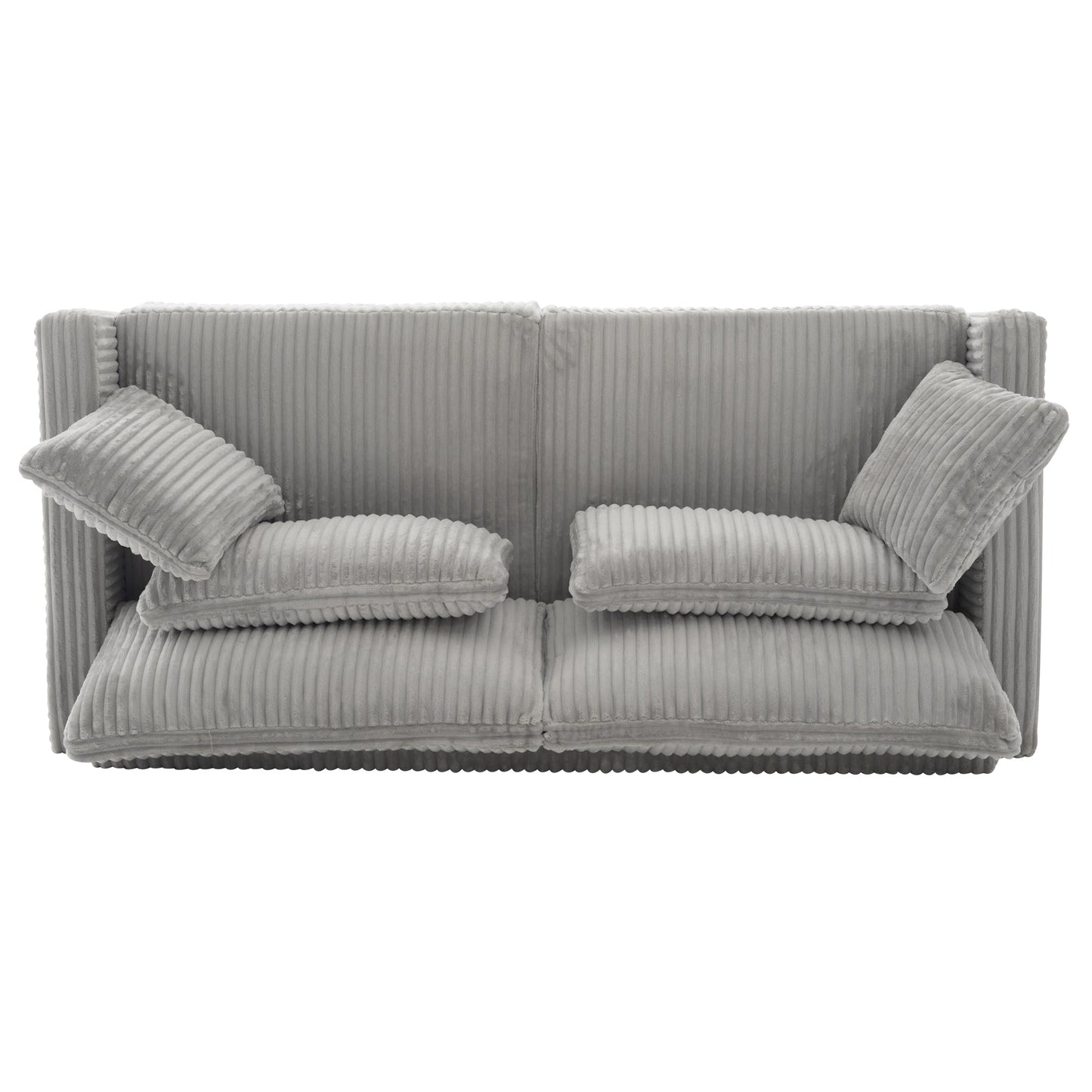 Modern Grey Corduroy Loveseat Sofa with Four Pillows, Upholstered 80.3' Couch for Living Room, Plywood and Pine Frame - 1st Choice Furniture Direct