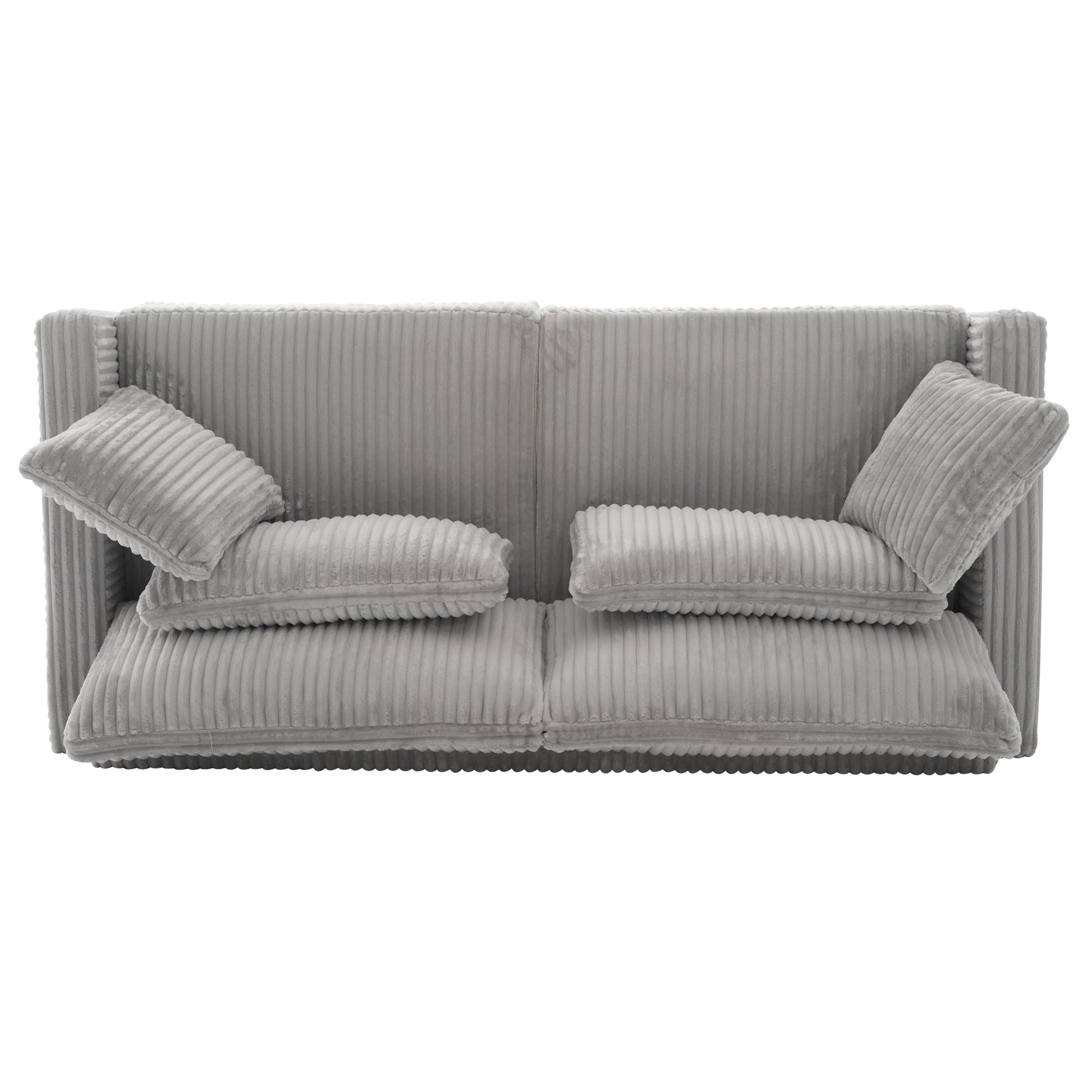 Modern Grey Corduroy Loveseat Sofa with Four Pillows, Upholstered 80.3' Couch for Living Room, Plywood and Pine Frame - 1st Choice Furniture Direct