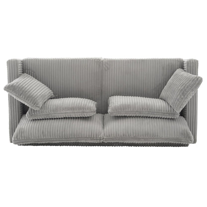 Modern Grey Corduroy Loveseat Sofa with Four Pillows, Upholstered 80.3' Couch for Living Room, Plywood and Pine Frame - 1st Choice Furniture Direct