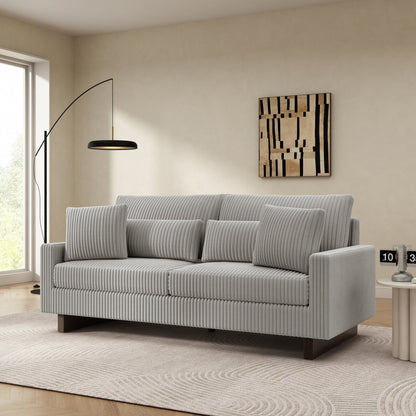 Modern Grey Corduroy Loveseat Sofa with Four Pillows, Upholstered 80.3' Couch for Living Room, Plywood and Pine Frame - 1st Choice Furniture Direct