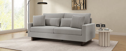 Modern Grey Corduroy Loveseat Sofa with Four Pillows, Upholstered 80.3' Couch for Living Room, Plywood and Pine Frame - 1st Choice Furniture Direct