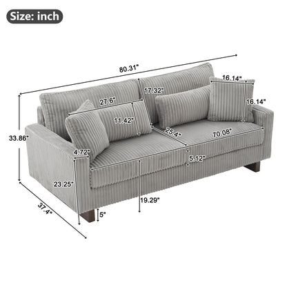 Modern Grey Corduroy Loveseat Sofa with Four Pillows, Upholstered 80.3' Couch for Living Room, Plywood and Pine Frame - 1st Choice Furniture Direct