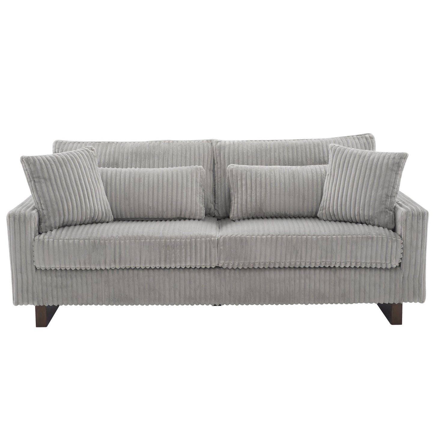 Modern Grey Corduroy Loveseat Sofa with Four Pillows, Upholstered 80.3' Couch for Living Room, Plywood and Pine Frame - 1st Choice Furniture Direct