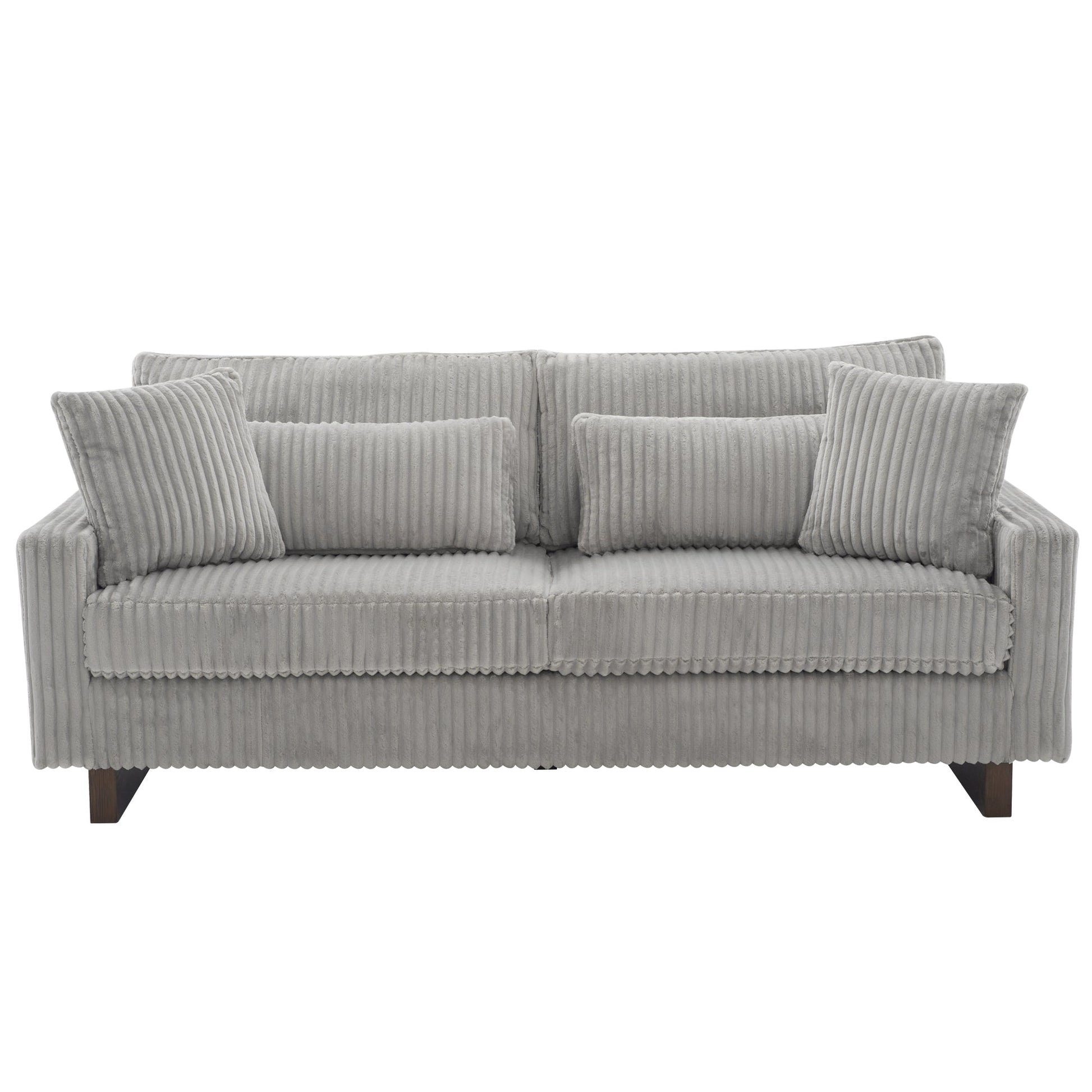 Modern Grey Corduroy Loveseat Sofa with Four Pillows, Upholstered 80.3' Couch for Living Room, Plywood and Pine Frame - 1st Choice Furniture Direct