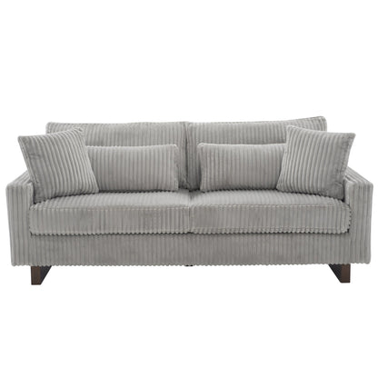 Modern Grey Corduroy Loveseat Sofa with Four Pillows, Upholstered 80.3' Couch for Living Room, Plywood and Pine Frame - 1st Choice Furniture Direct