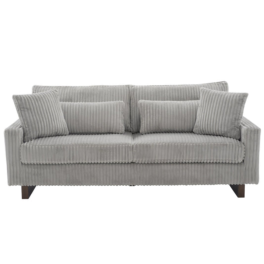 Modern Grey Corduroy Loveseat Sofa with Four Pillows, Upholstered 80.3' Couch for Living Room, Plywood and Pine Frame - 1st Choice Furniture Direct