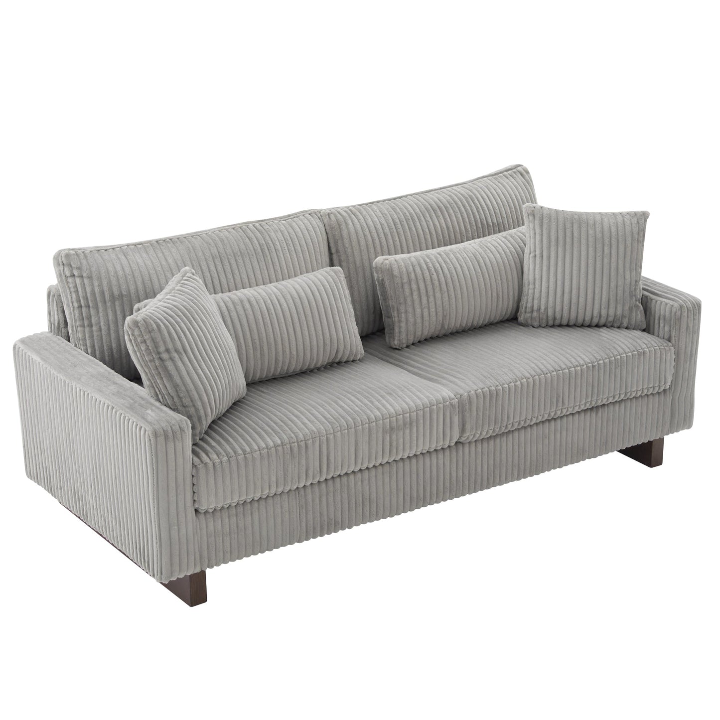 Modern Grey Corduroy Loveseat Sofa with Four Pillows, Upholstered 80.3' Couch for Living Room, Plywood and Pine Frame - 1st Choice Furniture Direct